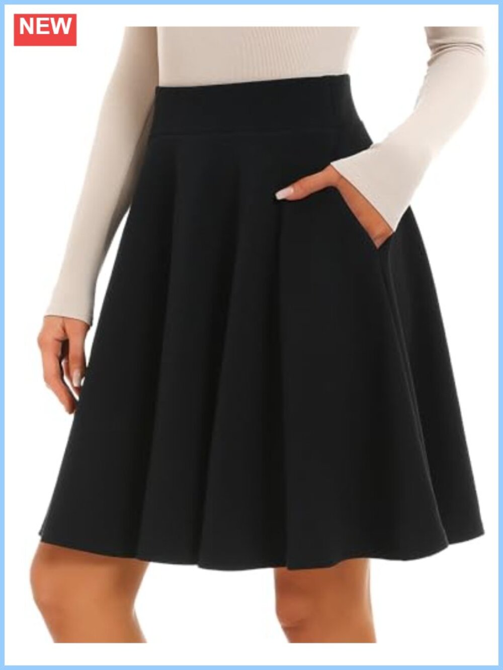 Women's Knee Length Flared A-Line Skirt High Waisted Pockets Casual Office
